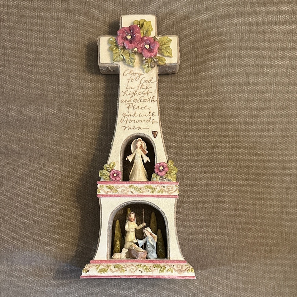 Foundations by Enesco Glittery Decorative Cross with Nativity Scene